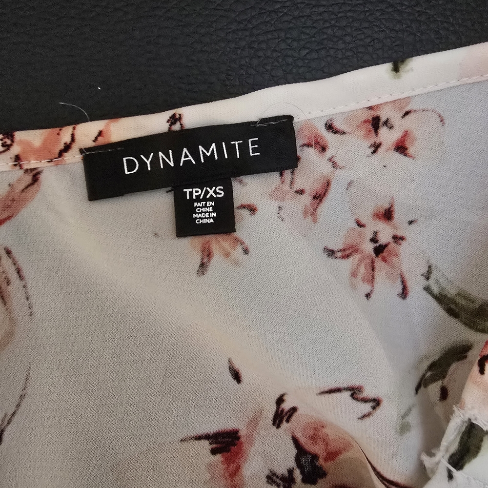 Dynamite Floral V-Neck Blouse - White and Pink - Picture 5 of 5